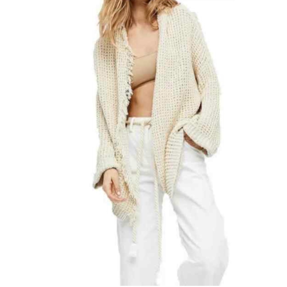 Free People I’ll Be Around asymmetrical fringe trim silk blend sweater size S